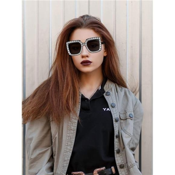 Oversized Square Glitter Sunglasses Sparkly Sunglasses Retro Frame Sunglasses - Picture 4 of 7